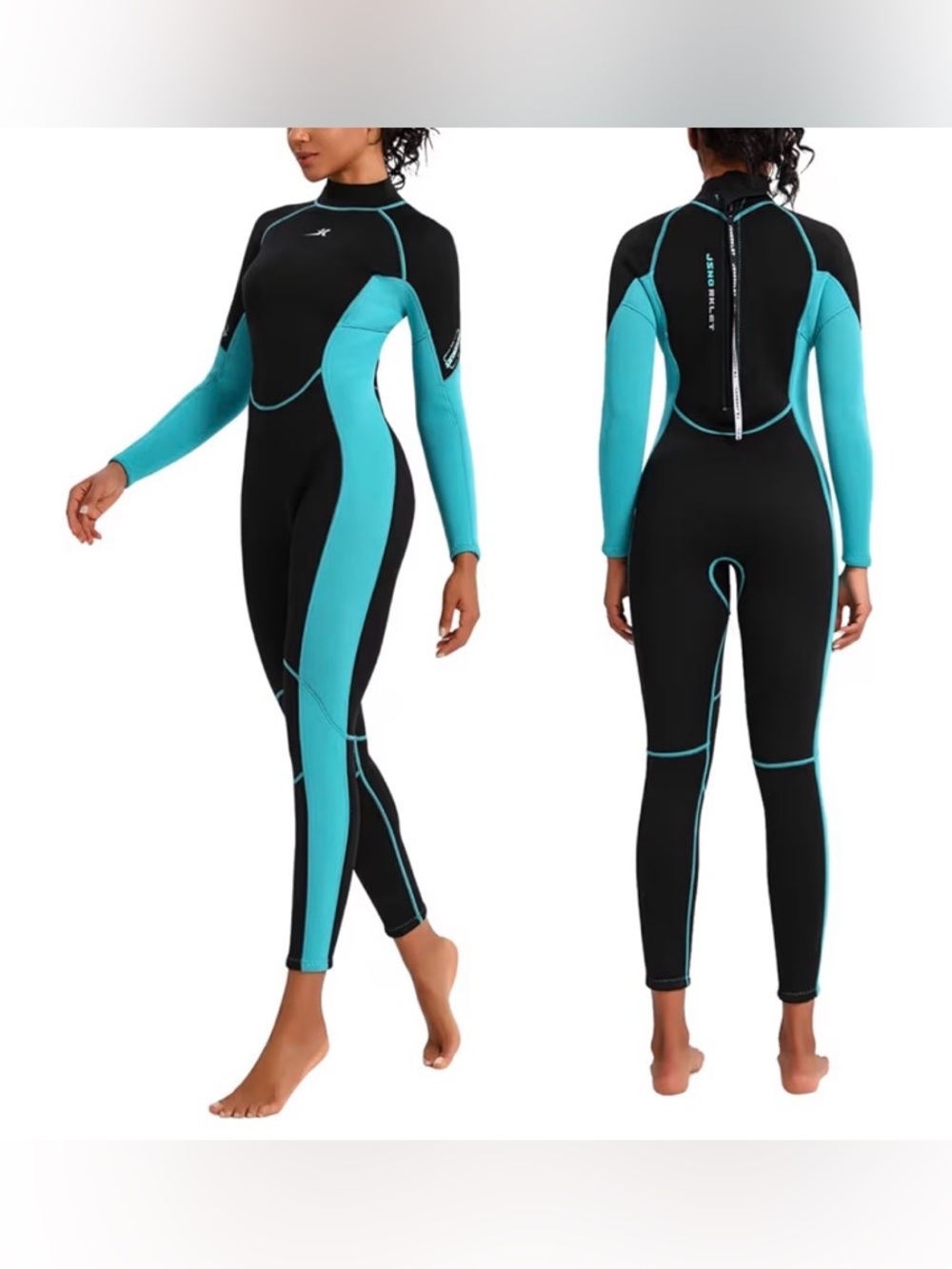 Women's Full Coverage Black & Teal Long Sleeve Wetsuit